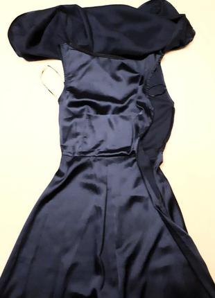 Сукня асиметрія  атласна синя з накидкою р 83 фото