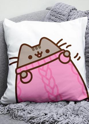 Декоративна подушка плюшева подарунок з принтом котика пушин pusheen