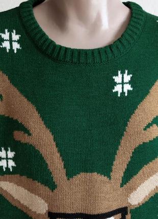 Мужской новогодний свитер зеленый с оленем рождественский теплый санта клаус унисекс l-xl 48-504 фото