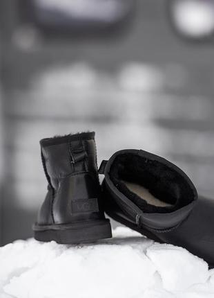 Угги кожаные зимние ugg classic mini, качественные теплые сапоги унисекс