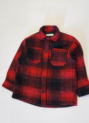 Теплая рубашка в клетку zara красная с черным 5-7 лет5 фото