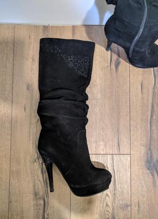 Женские зимние сапоги замшевые на шпильках, р. 38