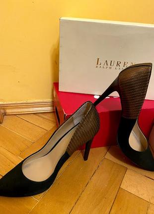 Натуральні замшеві чорні човники класичні туфлі на високому каблуці