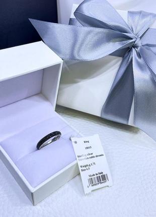 Серебряное кольцо колечко с чёрными камнями камни камешки серебро проба 925 новое с биркой италия