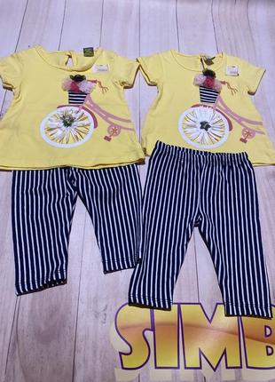 Костюм летний на девочку,детский костюм, набор детский,футболка с лосинами, капри детские, футболка желтая, яркий костюм, летний костюм на девочку