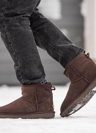 Угги замшевые зимние ugg classic mini, качественные теплые сапоги