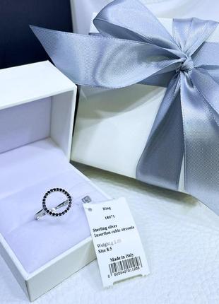 Серебряное кольцо с кругом большой круг с камнями чёрные камни серебро проба 925 новое с биркой италия