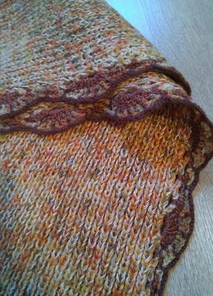 Красивый большой теплый золотистый женский шарф handmade с отделкой/палантин платок снуд5 фото