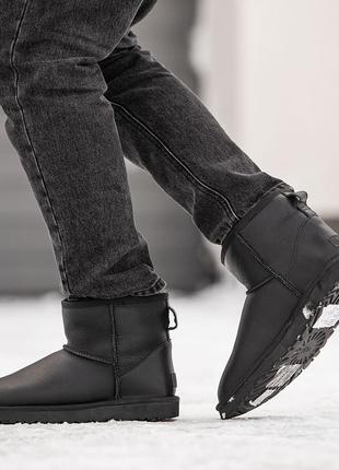 Угги кожаные зимние ugg classic mini, качественные теплые сапоги