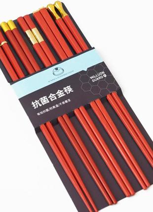 Палочки для еды "kangju" набор 5 пар красные с золотом пластик , палочки для суши, набор для суши