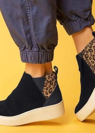Женские ботинки toms jamie black suede/leopard print1 фото