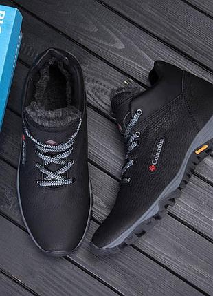 Мужские зимние кожаные ботинки colum black