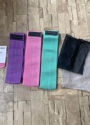 Набор тканевых фитнес резинок 3 шт, инструкция + мешочек