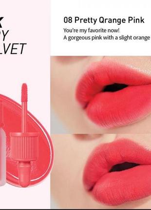 Матовая помада-тинт, peripera, ink airy velvet , #008 pretty orange pink1 фото