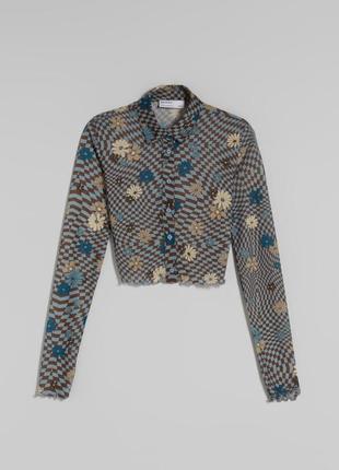 Рубашка из тюля bershka с длинными рукавами с цветами размер s5 фото