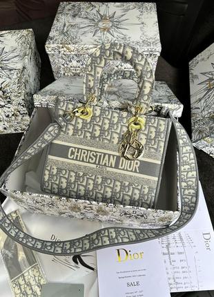 Жіноча сумка christian dior medium lady d-lite bag grey7 фото