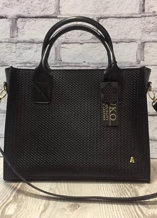 Сумка женская средняя натуральная кожа, черная плетенка 1693