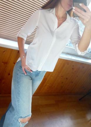 Шикарная белая блуза рубашка stradivarius с длинным рукавом с коротким рукавом сорочка блузка блузочка с разными1 фото