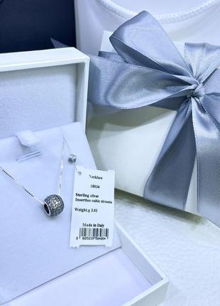 Серебряное ожерелье с подвеской шар с камешками шарик с камнями кулон сфера серебро проба 925 новое с биркой италия