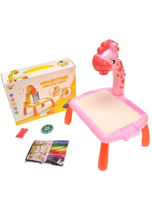 Проектор для малювання зі столиком "жирафік" рожевий, підсвідчування, мелодія, 24 слайди, 12 фломастерів, 29х23,5х35 см (2200-4)3 фото