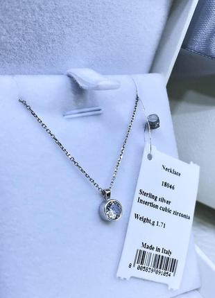 Серебряное колье ожерелье цепь цепочка с камнем круг кулоном кулон подвеска камень серебро проба 925 новое с биркой италия4 фото