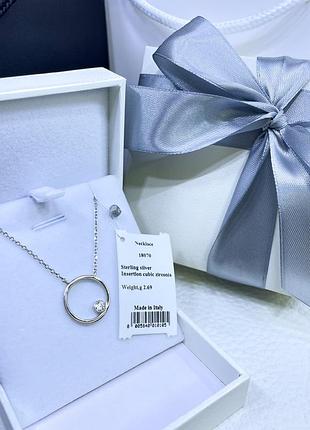 Срібне кольє намисто ланцюжок з колом кулоном кулон підвіска велике коло з каменем камінчик срібло проба 925 нове з биркою італія