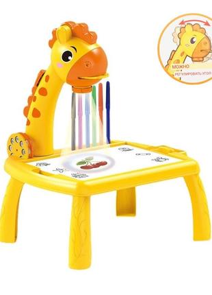 Проектор для рисования со столиком "жирафик" желтый, мелодия, 24 слайда, 12 фломастеров, 29х23,5х35 см