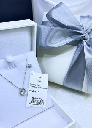 Серебряное колье ожерелье цепь цепочка с большим камнем капля кулоном кулон подвеска серебро проба 925 новое с биркой италия