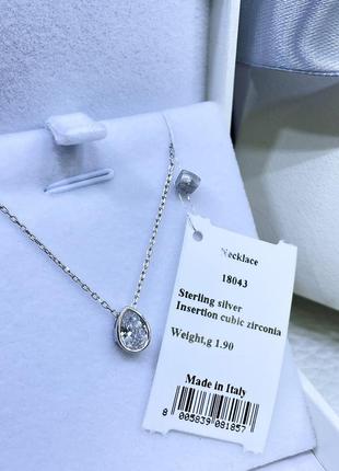 Серебряное колье ожерелье цепь цепочка с большим камнем капля кулоном кулон подвеска серебро проба 925 новое с биркой италия3 фото