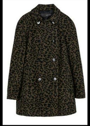 Легке вовняне пальто двобортне zara, леопардовий принт ,с,м2 фото