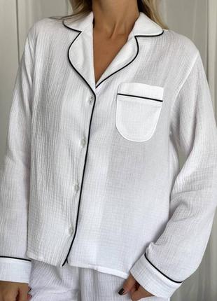 Красивая натуральная муслин пижама хлопок кант штаны резинка/рубашка рукав/ворот под h&amp;m,oysho4 фото