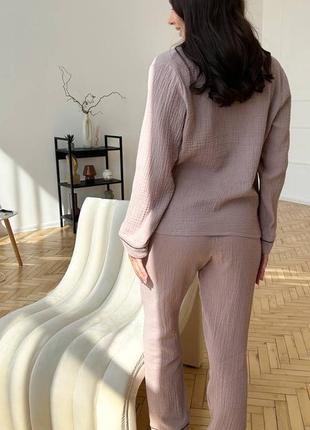 Красивая натуральная муслин пижама хлопок кант штаны резинка/рубашка рукав/ворот под h&amp;m,oysho10 фото