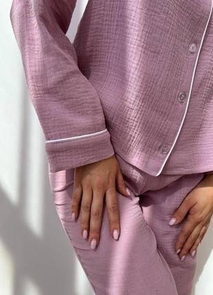 Красива натуральна муслін піжама бавовна кант штани резинка/сорочка рукав/комір під h&m,oysho8 фото