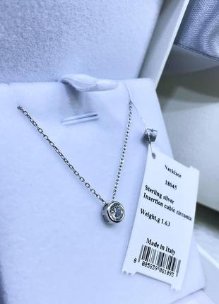 Серебряное колье ожерелье цепь цепочка с камнем круг кулоном кулон подвеска камень камушек серебро проба 925 новое с биркой италия4 фото