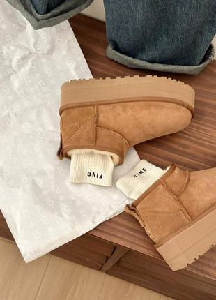 Ugg угги на платформе сапоги зима ultra mini platform beige4 фото