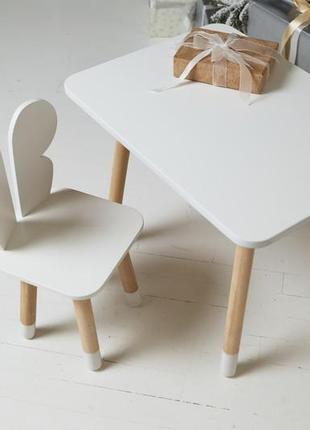 Детский столик и стульчик, прямоугольный столик и стульчик бабочка, белый