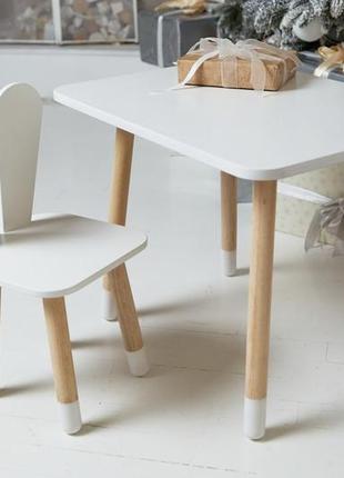 Детский столик и стульчик, прямоугольный столик и стульчик зайчик, белый