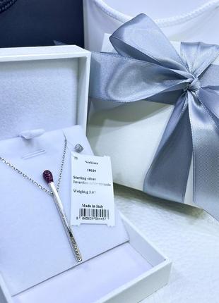 Серебряное ожерелье с подвеской в форме спичке с камешками спичка с розовыми камнями камешками серебро проба 925 новое с биркой италия