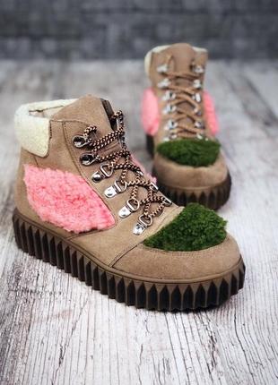 Замшеві зимові черевики на модній підошві, на овчині в стилі jimmy choo, 37р