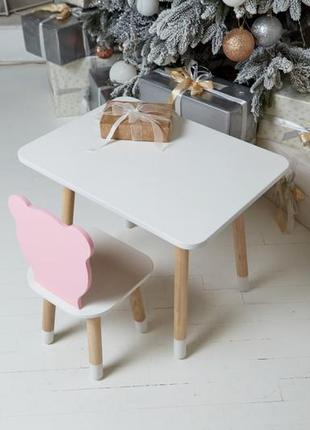Дитячий столик та стільчик, прямокутний столик та стільчик ведмедик, рожева спинка