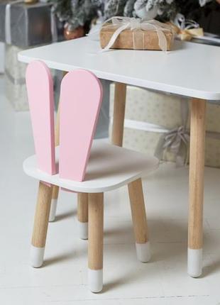 Дитячий столик та стільчик, прямокутний столик та стільчик зайчик, рожеві вушка6 фото
