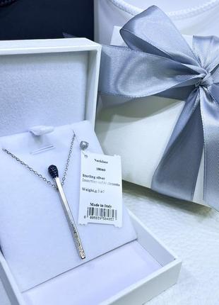 Серебряное ожерелье с подвеской в форме спичке с камешками спичка с синими камнями камешки серебро проба 925 новое с биркой италия