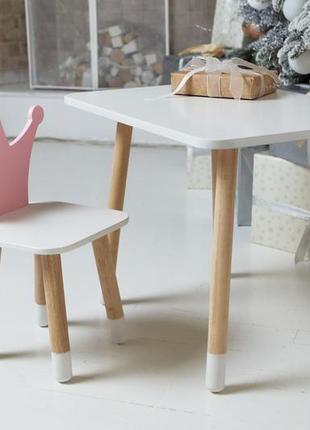 Детский столик и стульчик, прямоугольный столик и стульчик коронка, розовая спинка3 фото