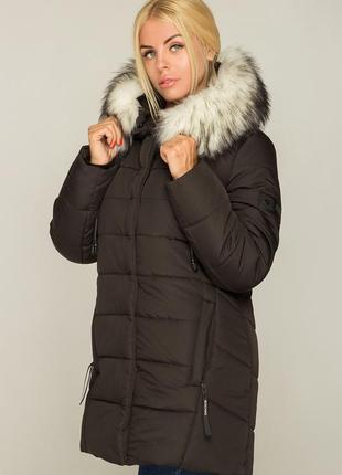 Модна зимова куртка simona подовжена з хутром 52-56 розміру чорна