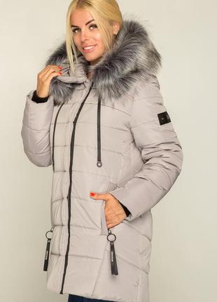 Модна зимова куртка simona подовжена з хутром 54 розміру сіра