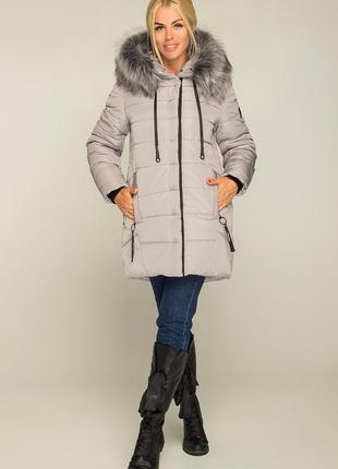 Модная зимняя куртка simona удлиненная с мехом 52-56 размера серая4 фото