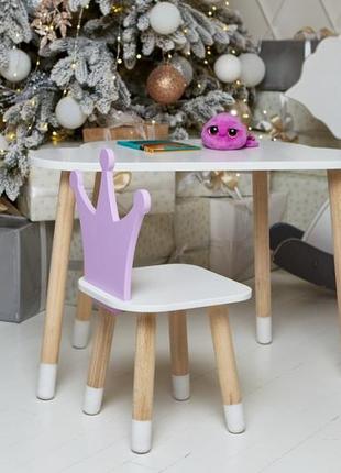 Детский столик и стульчик, прямоугольный столик и стульчик коронка, фиолетовая спинка