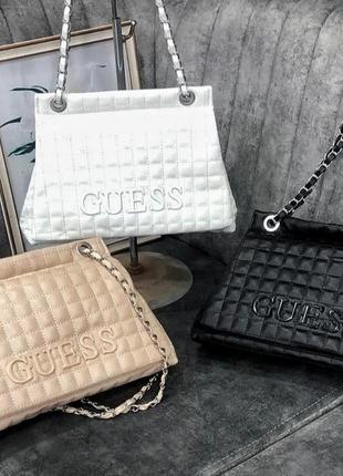 Качественная стильная черная женская сумка с ручками стеганая сумка guess кожаная сумка на плечо сумка-клатч4 фото