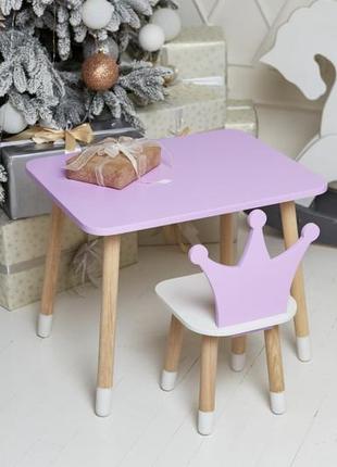 Дитячий столик та стільчик, фіолетовий прямокутний столик та стільчик коронка, фіолетова спинка3 фото