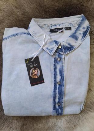 Рубашка джинсовка женская  небесным цветом5 фото